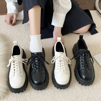 Rimocy/ Весенне-осенние модные женские туфли-оксфорды на среднем каблуке и платформе, черные женские балетки на шнуровке из искусственной кожи, офисная женская обувь