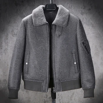 Новая дубленка, мужская куртка-бомбер B3, Серая меховая шуба, Мужские зимние пальто, Куртка из натуральной кожи, Короткая дубленка