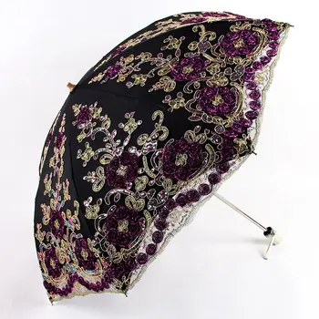 Открытый Складной кружевной вышитый зонтик для женщин и девочек, солнцезащитный зонт, Зонт от дождя и солнца