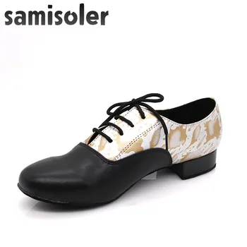 Samisoler Gy/мужская черная кожаная обувь для бальных танцев на плоской подошве, современная танцевальная обувь для танго, свадебные квадратные танцевальные туфли