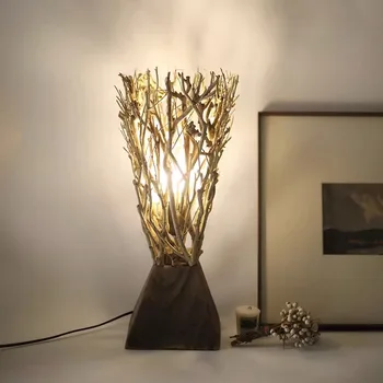 Настольная лампа ручной работы в виде ветки, натуральная декоративная лампа, прикроватная лампа для спальни в семье, персонализированная лампа для чайной комнаты в скандинавском ретро стиле