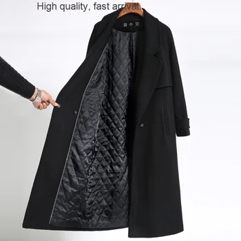 Женское черное пальто средней длины, новое популярное высококачественное двустороннее кашемировое осенне-зимнее утолщенное шерстяное пальто