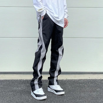 Боковой молнией, цвет соответствует стилю Vibe, Прямые мужские брюки с завязками, повседневные мешковатые брюки-карго в стиле Хай-стрит в стиле пэчворк в стиле ретро