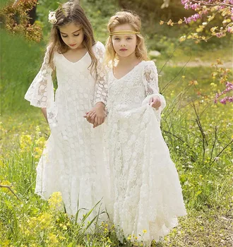 Платье с цветочным узором для девочек, белое платье Принцессы для девочек, платье для свадебной вечеринки, платья для девочек на день рождения, Модные винтажные платья для девочек