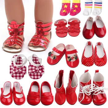 Кукольная Обувь 7 см Красной Серии Kawaii, Мини-Кукольные Ботинки, Кроссовки, Кукольная Одежда, Аксессуары для Девочек Поколения 18 Дюймов и 43 см, игрушка 