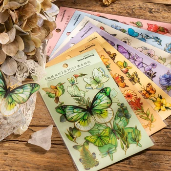 2 листа декоративных наклеек в стиле ретро с бабочками и растительным материалом