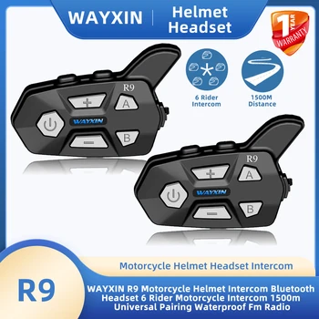 WAYXIN R9, мотоциклетный шлем, домофон, Bluetooth-гарнитура, Мотоциклетный домофон 6 Rider, 1500 м, Универсальное сопряжение, водонепроницаемое fm-радио