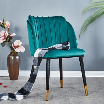 Роскошный Обеденный стул со спинкой в скандинавском минималистичном стиле, Мягкие бархатные стулья для дома, Стойка регистрации, Табурет для макияжа, Табуретки для макияжа