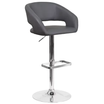 Современная мебель Erik из серого винила, Барный стул с регулируемой высотой, закругленной средней спинкой и хромированным основанием