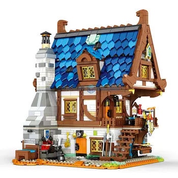 Европейский век, средневековая модель Кузнеца, строительные блоки, Вид на улицу, модульный набор кирпичей MOC, подарки, развивающие игрушки для детей