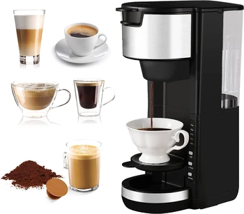 Кофеварка для подачи, Для одной чашки кофе в капсулах и молотого кофе, Съемный резервуар на 30 унций, Компактная кофеварка для приготовления кофе от 6 до 1