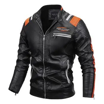 Мужская винтажная мотоциклетная куртка, хорошая мужская модная Новая байкерская кожаная куртка, мужская куртка-бомбер с вышивкой, зимнее флисовое пальто из искусственной кожи