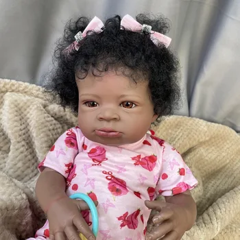 20-Дюймовая Готовая афроамериканская кукла Lanny Black Skin Reborn Baby, Новорожденный с укоренившимися волосами, игрушка ручной работы, подарок для девочек