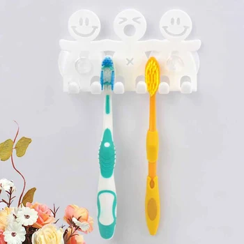 Мультяшная Настенная присоска с Улыбающимся Лицом, держатель для зубных щеток, Пластиковый Органайзер для домашней Ванной Комнаты