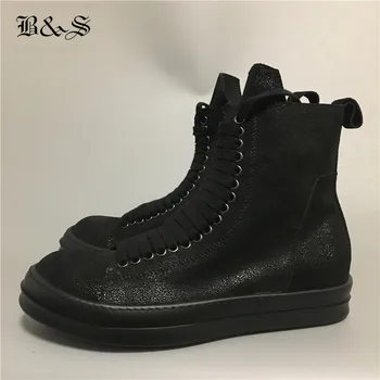 Черные и уличные ботильоны Унисекс EU35-46 С высоким берцем, Роскошные винтажные модные кроссовки из темной кожи, уличные ботинки в стиле хип-хоп