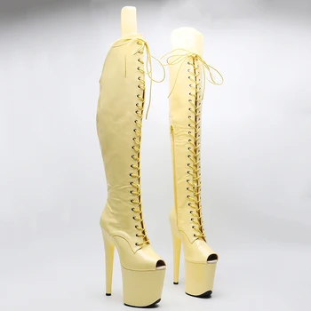Leecabe, 20 см/8 дюймов, блестящие лакированные сапоги на платформе из искусственной кожи с открытым носком на высоком каблуке, Сапоги для танцев на шесте