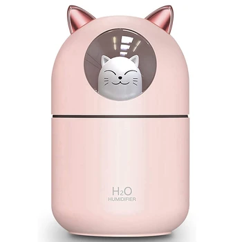 2X Увлажнитель воздуха Cute Cat Cool Mist для дома, кошачий ночник, необходимый чистый воздух для детской комнаты, легкая чистка Розовый
