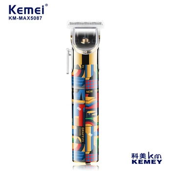 Электрическая машинка для стрижки волос Kemei для мужчин, Беспроводная, Прозрачный, с граффити, светодиодный, цифровой дисплей, USB-зарядка, толкающие ножницы KM-MAX5087