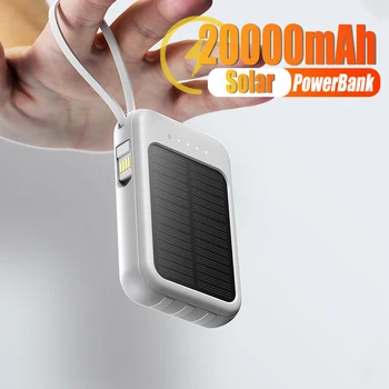 Солнечный аккумулятор емкостью 20000 мАч со светодиодной подсветкой, портативное зарядное устройство, вспомогательный внешний аккумулятор для всех смартфонов, мобильных телефонов