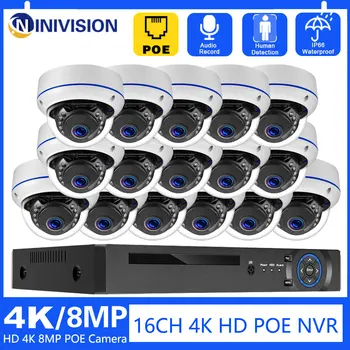 H.265 16CH 4K POE NVR Пуля/Купольная POE IP-камера Система Видеонаблюдения 8MP Аудио Микрофон POE IP-камера Комплект Видеонаблюдения