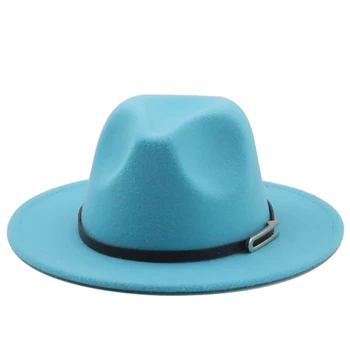 Фетровая шляпа, женская мужская шляпа с поясом, пояс с широкими полями, классическая синяя бежевая войлочная шляпа, британский элегантный чародей, мужские зимние женские шляпы