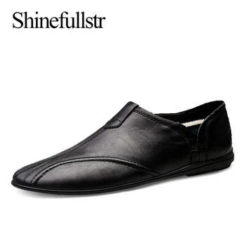Черные кожаные Лоферы, мужская Повседневная обувь, Удобные мужские Лоферы, Легкая обувь Для вождения, Мокасины