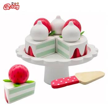 Детская Деревянная игрушка для резки Клубничного торта на День рождения, Кухонный Послеобеденный Чайный сервиз, Детская еда, домашние развивающие игрушки для девочек