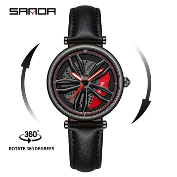 SANDA P1074 Роскошные Спортивные Автомобильные Колесные Часы Для Мужчин, Лидирующий Бренд, Ободной Циферблат, 3D Модные Мужские Водонепроницаемые Наручные Часы Relogio Masculino