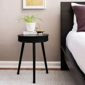 Круглый Торцевой столик с Bluetooth-динамиком и USB-портом для зарядки, Столики для черного кофе, Приставной столик для дивана в спальню, гостиную