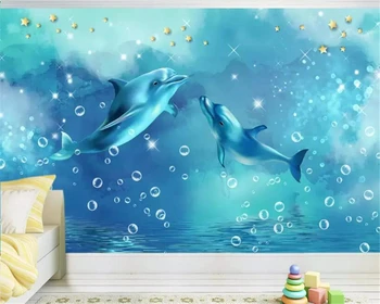 Beibehang Пользовательские фоновые стены детской комнаты 3d обои дельфин небо звездно-голубой океан настенная роспись из папье-маше 3d обои