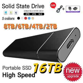 Высокоскоростной Портативный твердотельный накопитель SSD 16 ТБ, Твердотельный жесткий диск большой емкости 2 ТБ, Внешний жесткий диск для Ноутбука/Настольного компьютера/Телефона