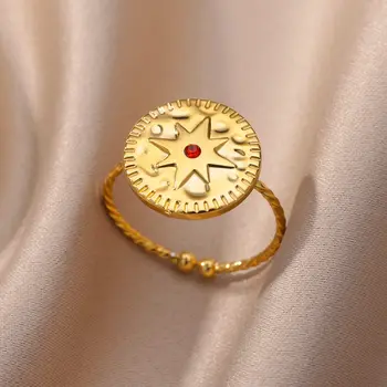 Восьмиугольные кольца со звездами для женщин, Открытое Регулируемое Круглое кольцо из нержавеющей стали, Позолоченные Свадебные украшения для пары, анилло