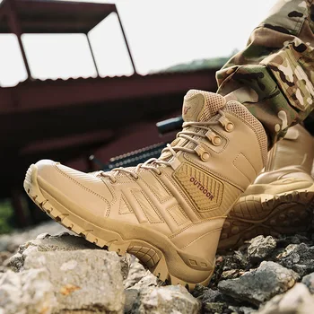 Военные ботинки с высоким берцем на шнуровке, Зимняя уличная нескользящая походная обувь, Удобные Армейские ботинки для джунглей, износостойкая мужская обувь
