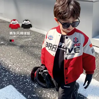 Бейсбольная куртка для мальчиков, пальто, весна-осень 2023, Новая мотоциклетная одежда, красная куртка для маленьких девочек, детский топ