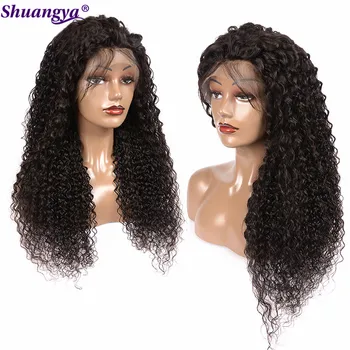 Малайзийский кудрявый парик, кудрявые парики из человеческих волос 28-30 дюймов, 180 Плотность, 4x4, Кружевная застежка, парики из человеческих волос Для чернокожих женщин Shuangya