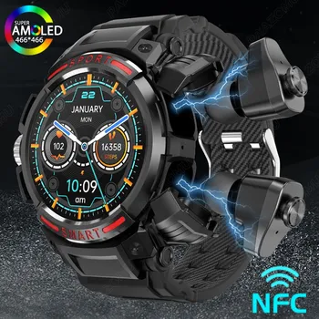 2023 Новые Мужские Смарт-часы 3 В 1 с наушниками TWS AMOLED Bluetooth-Гарнитура Smartwatch С Динамиком, Трекером, Музыкальными Спортивными Часами