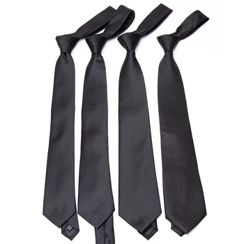 Классические черные галстуки для мужчин, женские повседневные костюмы, узкий галстук на молнии, ленивый галстук для деловой свадьбы, мужские однотонные аксессуары для галстуков