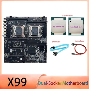 Материнская плата LGA2011-3 с двойным процессором Поддерживает память RECC DDR4 с процессором 2XE5 2609 V3 2XE5 + кабель SATA + Кабель переключения