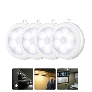 Светодиодный ночник с датчиком движения, PIR-датчик на батарейках, Подсветка под шкафом, Аварийное освещение для кухонных шкафов