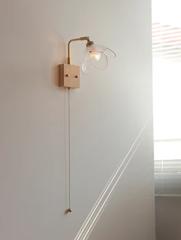 Прикроватная лампа, настенный светильник, коромысло для спальни, Бревенчатое украшение, поставляется с переключателем, тянущая веревка