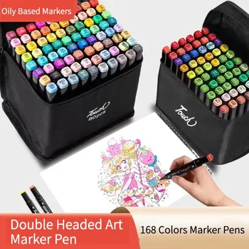 Набор цветных двуглавых художественных фломастеров 12-168 для рисования эскизов маркерами на спиртовой масляной основе для граффити и манги Канцелярские принадлежности