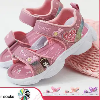 Детские Сандалии для девочек, Мягкие Сандалии Принцессы, Легкая детская обувь с блестящим принтом, Удобные летние детские сандалии