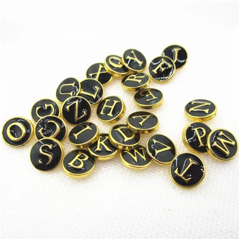 26 шт./лот, Золотые, черные Буквы Алфавита A-Z, кнопки-защелки, подходят для 12 мм Браслета с пуговицами и браслетами 