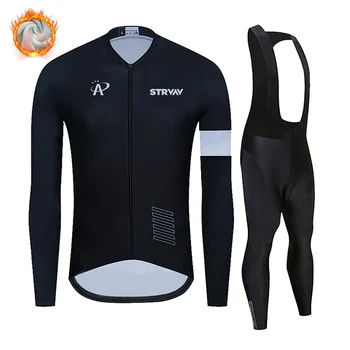 Strvav-Комплект из термо-флисовой майки с длинными рукавами для велоспорта, Велосипедная одежда, Майо MTB, Велосипедная форма, Зима, 2023