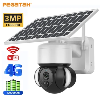 4G SIM-карта Солнечная Камера 3MP WIFI Наружное Обнаружение PIR Ночного Видения Камера Видеонаблюдения CCTV 6 Вт IP PTZ-камера с питанием от батареи