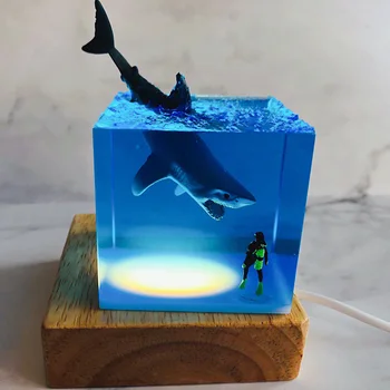 3D Светодиодный Ночник Shark Diver Decor USB Прикроватная Настольная Лампа для Домашнего Офиса Детской Спальни Рождественские Изделия Ручной Работы lampara bross Hot