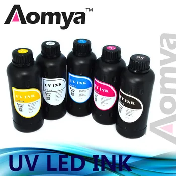 Aomya Led УФ-чернила 5x500 мл, настоящие УФ-чернила для печати на твердом материале, мощные чернила Белого/C/K/M/Y цвета По желанию