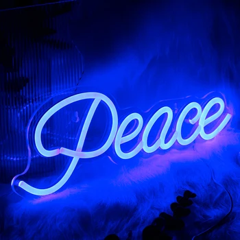 Wanxing Blue Peace Symbol Светодиодная неоновая Вывеска, Настенное Искусство для игровой комнаты, Декор спальни, Магазин, Бар, Рождественский Подарок, USB-источник питания