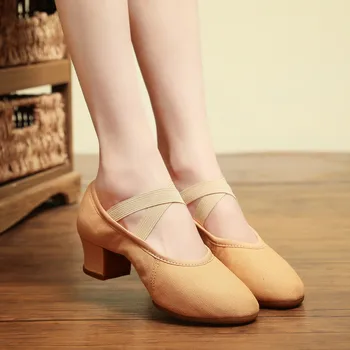 SUN LISA/ Женская обувь для танцев для девочек, мягкие пуанты, балетные туфли для джазовых танцев, парусиновые туфли на массивном каблуке