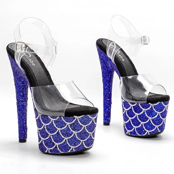 Leecabe; блестящая обувь для танцев на шесте 17 см/7 дюймов; Обувь для танцев на платформе с открытым носком; Обувь для танцев на шесте